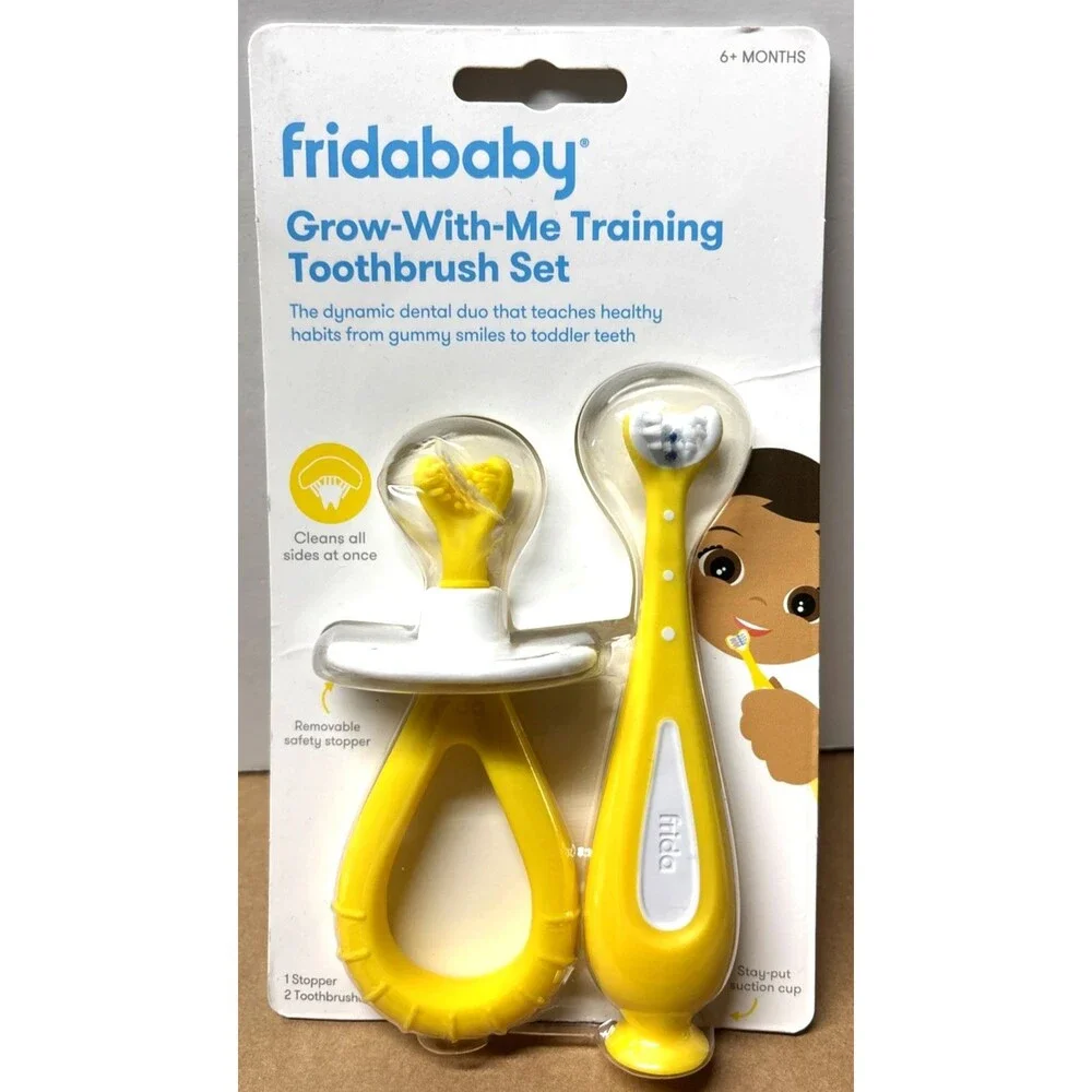 3 Pack FridaBaby Grow Training 1 Toothbrush 6+ Months, 2 Double Sided 3+ Months